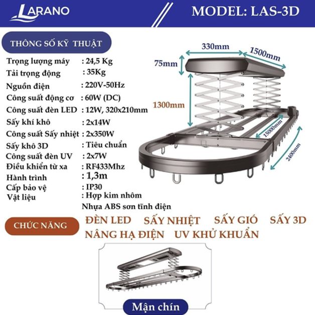 Ảnh thông số giàn phơi LAS-3D